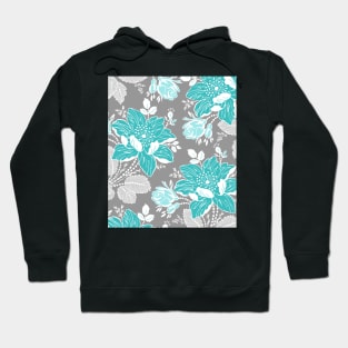 Teal Grey Vintage Floral Pattern Hoodie